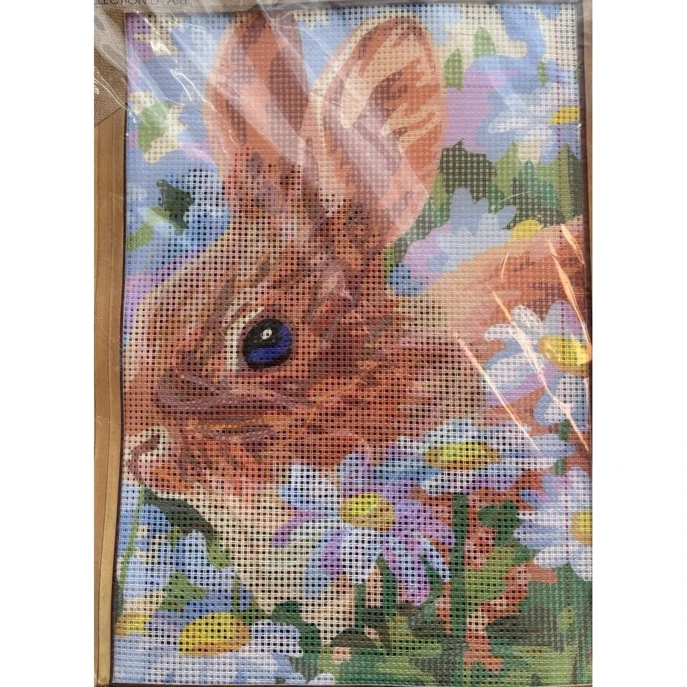 Collection D Art needlepoint kits Tapestry with Floss 30x40cm Rabbit Flowers